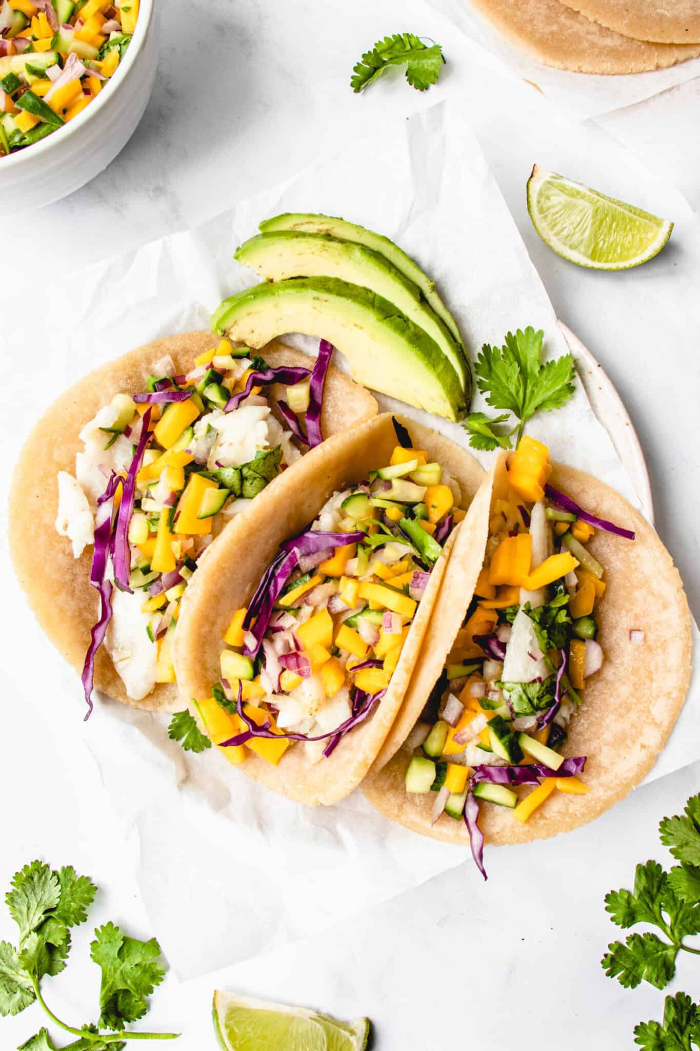 Fish Tacos with Mango Salsa • Heal Me Delicious