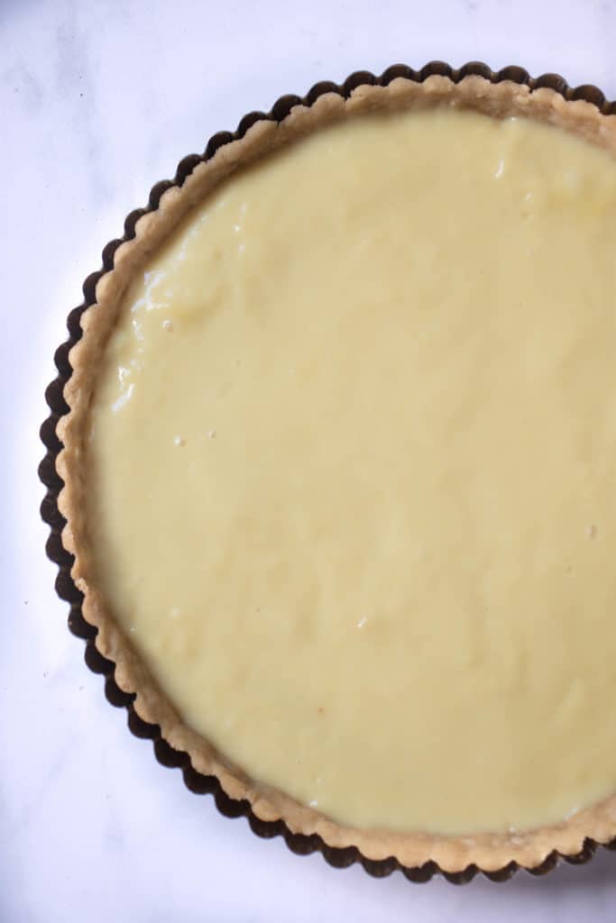 Overhead shot of crust with custard filling