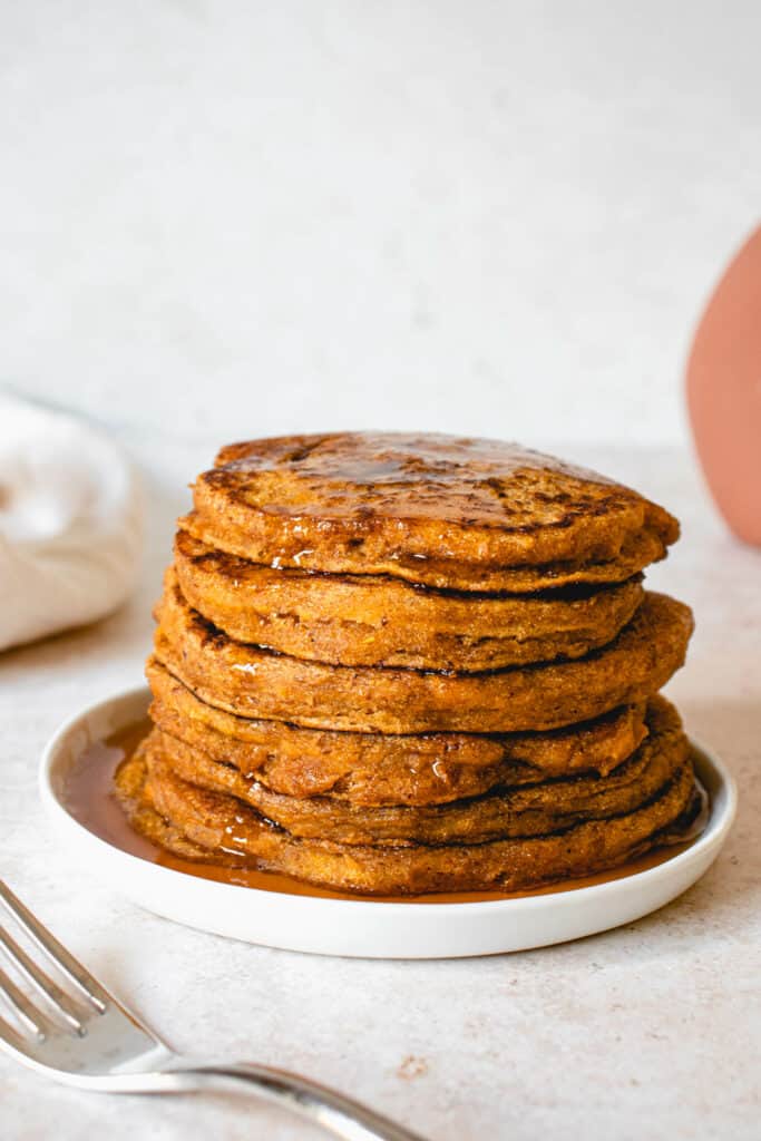stack of vegan paleo pumpkin spice pancakes