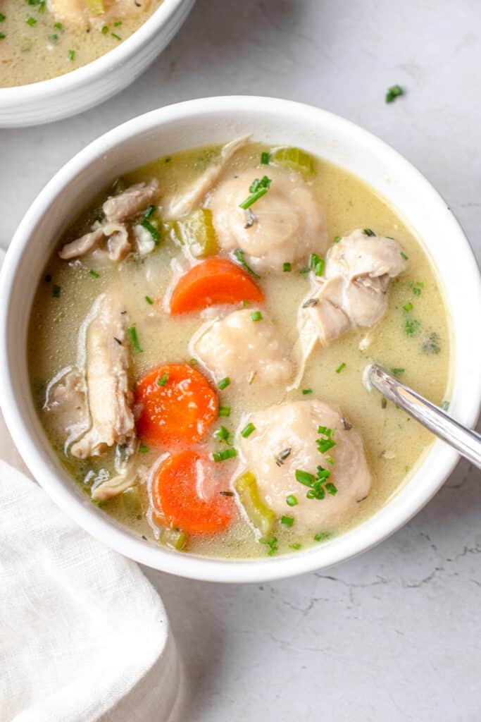 Bowl of AIP/Paleo Chicken and Dumpling Soup