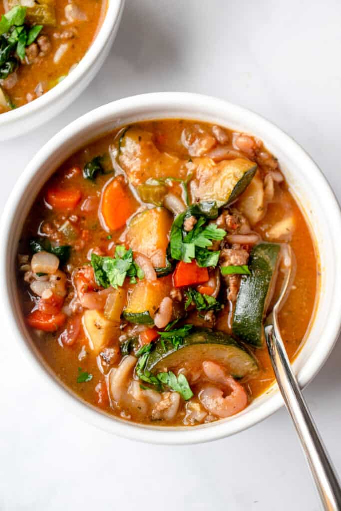Bowls of AIP/Paleo Minestrone Soup without tomatoes