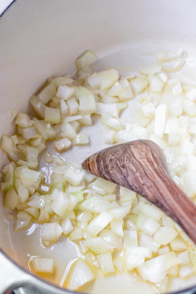 Chopped onions in a stock pot