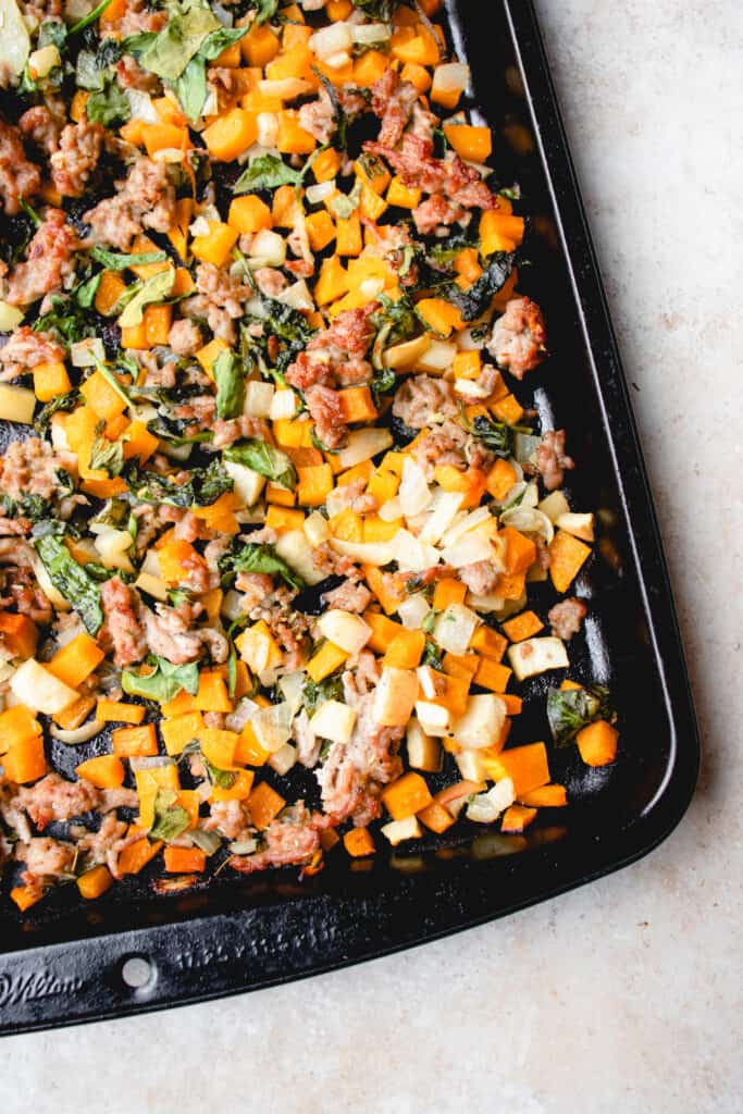 Baked sheet pan butternut squash hash