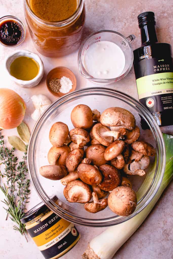 Ingredients to make Gluten-free Dairy-free Cream of Mushroom Soup.