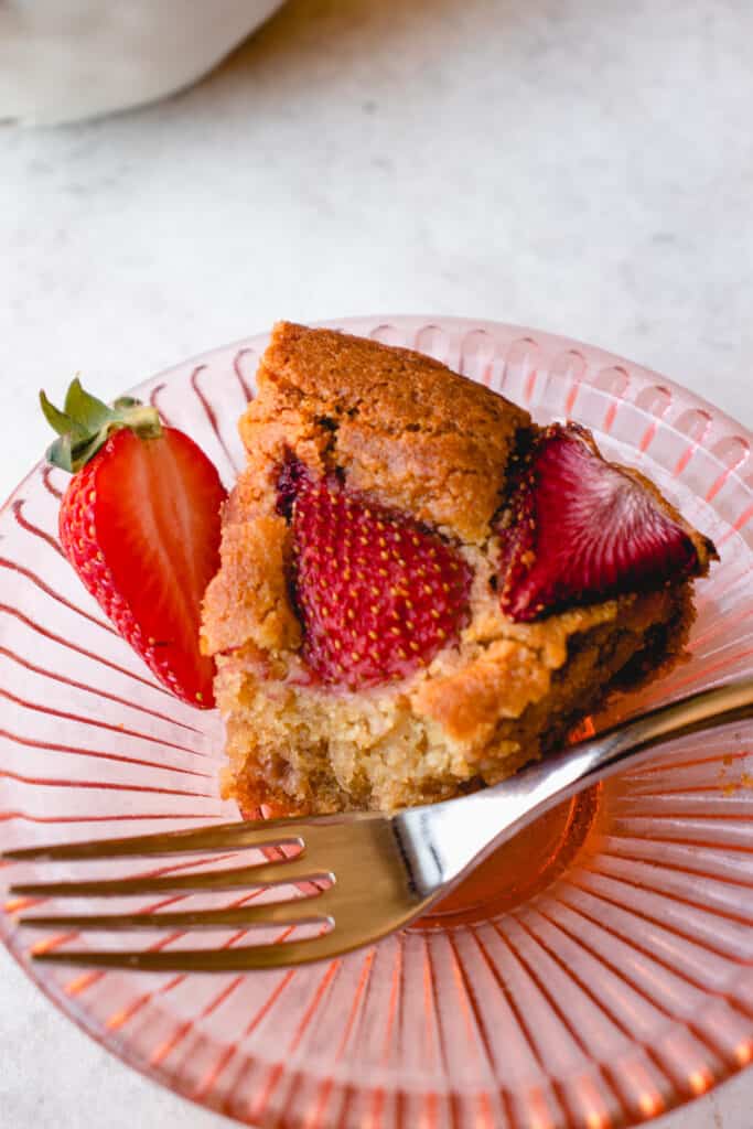 A slice of Gluten-Free Strawberry Cake