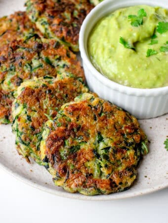 A plate with Gluten Free Zucchini Fritters
