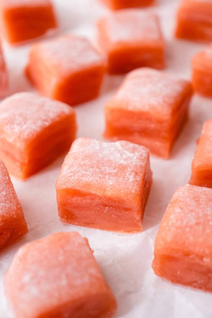 Watermelon Mochi cubes.