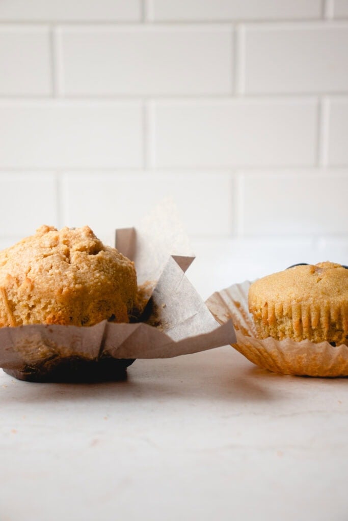 Two muffins side-by-side for comparison.